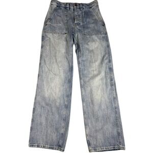 Zara Jeans Womens 30 Light Wash Wide Leg High Waisted Patch Pocket Button Fly